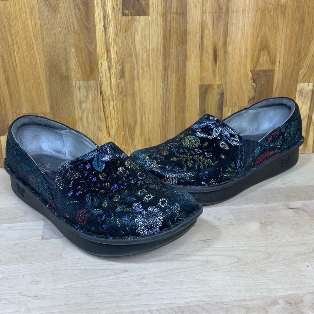Alegria Floral Textured Leather Debra Herbaceous Slip On Nursing Clog